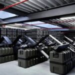 U.S. military drones and equipment in storage facility representing the expansion of the American war economy.